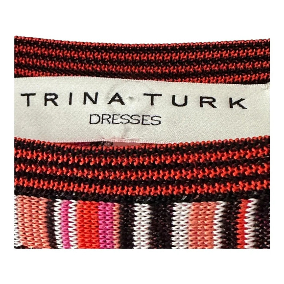 Trina Turk Dress Black Pink Orange Stripped Knit 3/4 Sleeve Midi Dress Sz: S/P - Picture 7 of 8